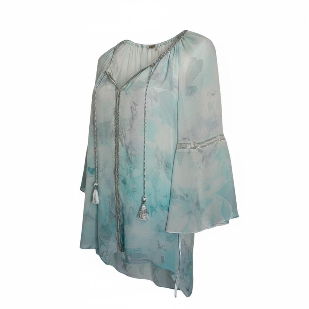 VTG Y2K Elie Tahari Silk Boho Light Blue Watercolor Women’s Size S